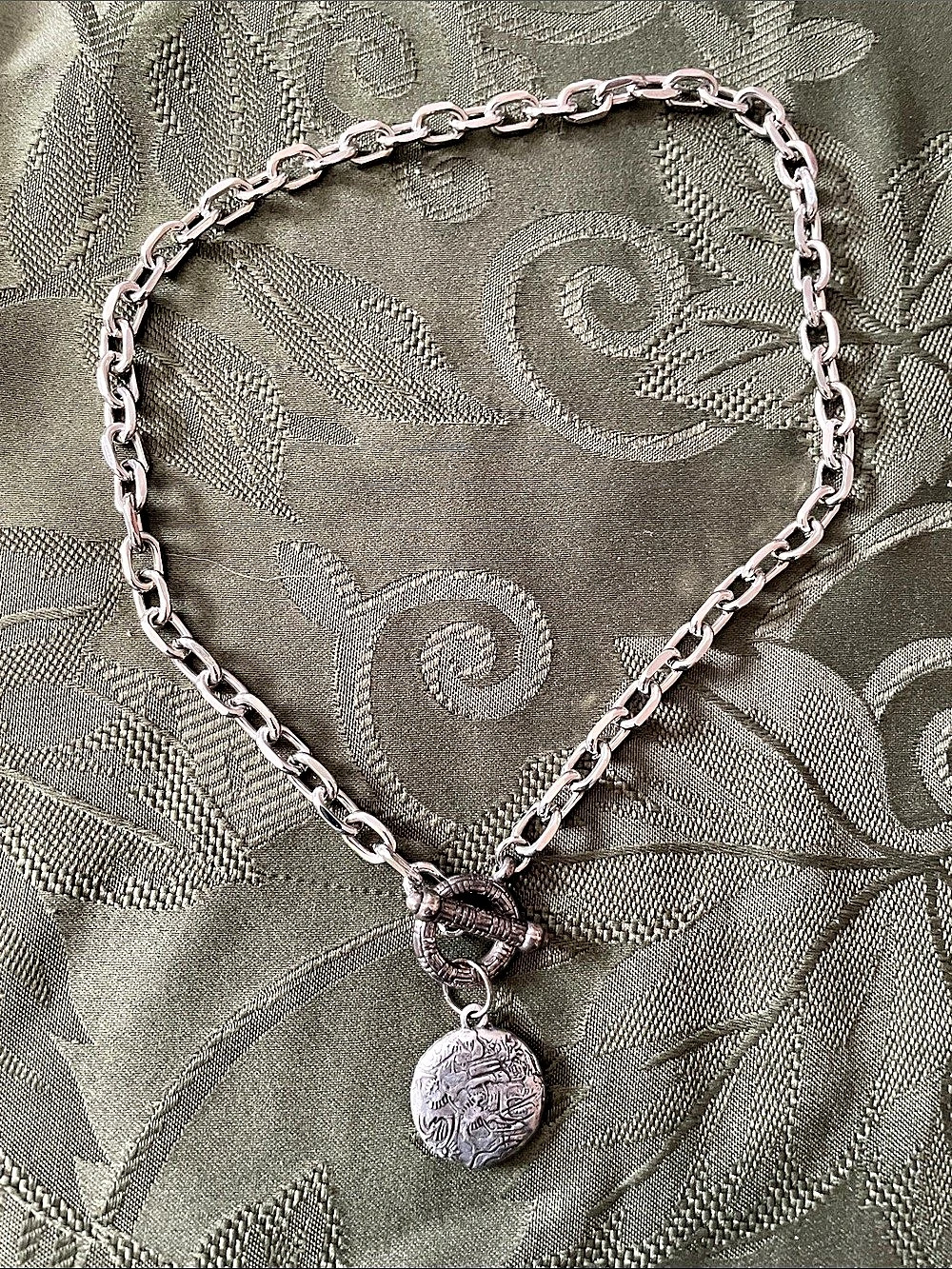 Toggle Clasp Coin Pendant Necklace in Silver & Gold